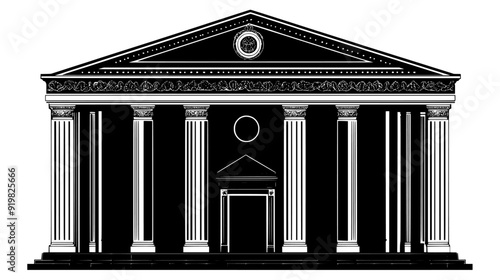 Historic library with large stone pillars and an ornate entrance, vector illustration art