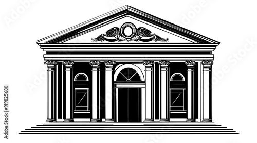 Historic library with large stone pillars and an ornate entrance, vector illustration art