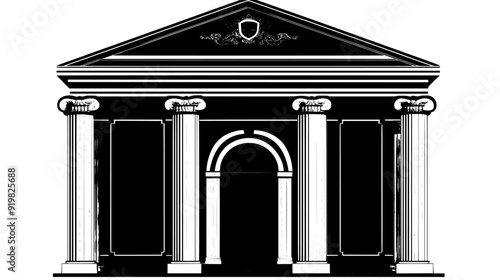 Historic library with large stone pillars and an ornate entrance, vector illustration art