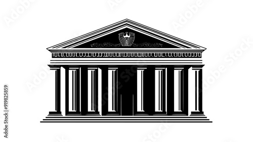 Large courthouse with symmetrical facade, wide steps, prominent columns, vector illustration art