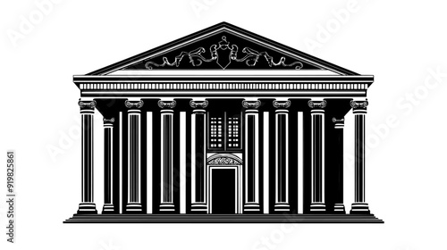 Large courthouse with symmetrical facade, wide steps, prominent columns, vector illustration art