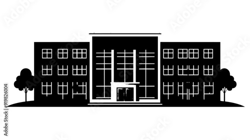 Main auditorium flanked by smaller lecture rooms and laboratories, vector illustration art
