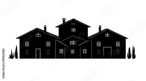 Military barracks with fortified walls and uniform building structures, vector illustration art