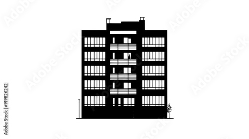 Multistory building with commercial spaces and apartments, vector illustration art