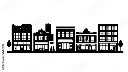 Mixed-use buildings with storefronts on the ground level along a street, vector illustration art