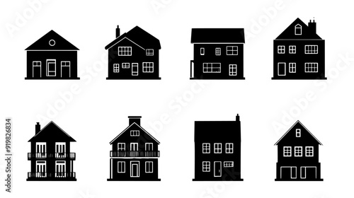 Set of duplex houses sharing a central wall and having private entrances, vector illustration art