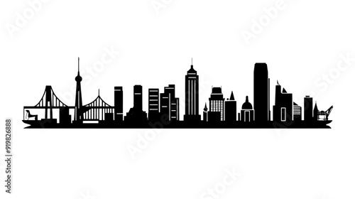 Skyline featuring a mix of historic and modern buildings, bridges, and waterfront areas, vector illustration art