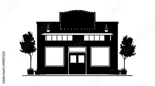 Theater building with a marquee and distinct performance space, vector illustration art