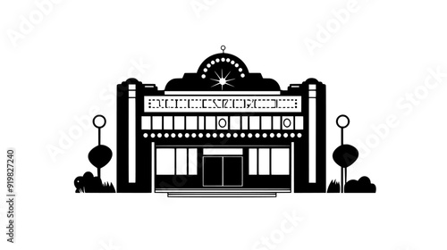Theater building with a marquee and distinct performance space, vector illustration art