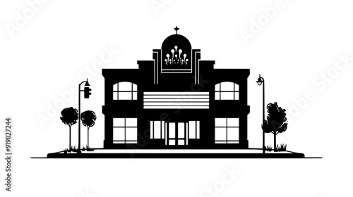 Theater building with a marquee and distinct performance space, vector illustration art