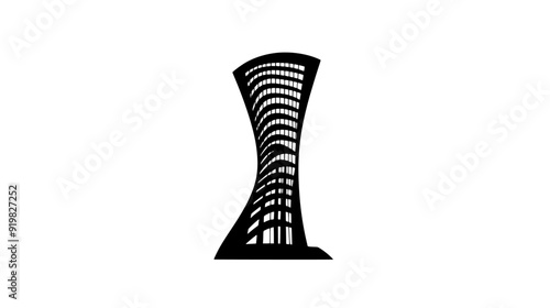 Tower with a twisting, helical form and reflective facade, vector illustration art