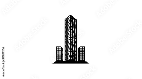 Towering skyscraper with broad base and series of setback levels, vector illustration art