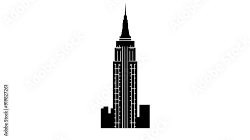 Towering skyscraper with broad base and series of setback levels, vector illustration art