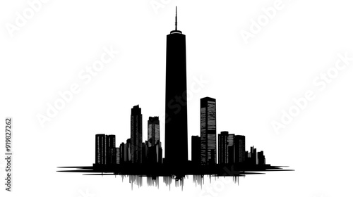 Towering skyscraper with broad base and series of setback levels, vector illustration art