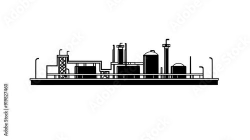 Water treatment plant with clarifiers, filtration units, and a series of connected reservoirs, vector illustration art