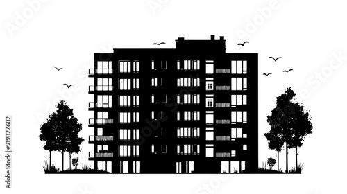 Apartment complex extensively using reclaimed and recycled materials, vector illustration art