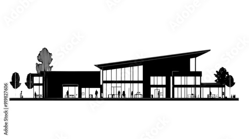 Art gallery complex with display rooms and a prominent main entrance, vector illustration art