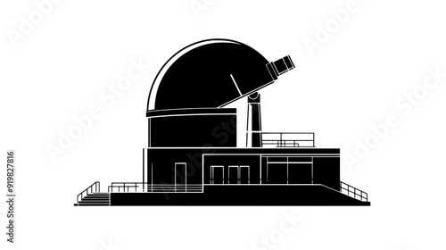 Observatory with a dome housing a telescope and observation decks, vector illustration art