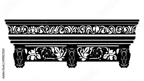 Intricate cornice with floral motifs along the top edge of a building, vector illustration art
