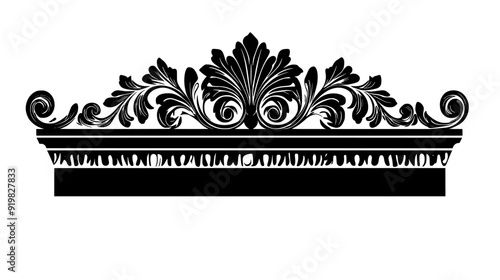 Intricate cornice with floral motifs along the top edge of a building, vector illustration art