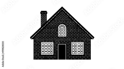 Brick structure with a steep, pitched roof and symmetrical window placement, indicative of historical design, vector illustration art