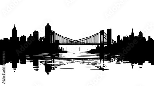 Iconic bridge spanning a large river with city buildings on both sides, vector illustration art