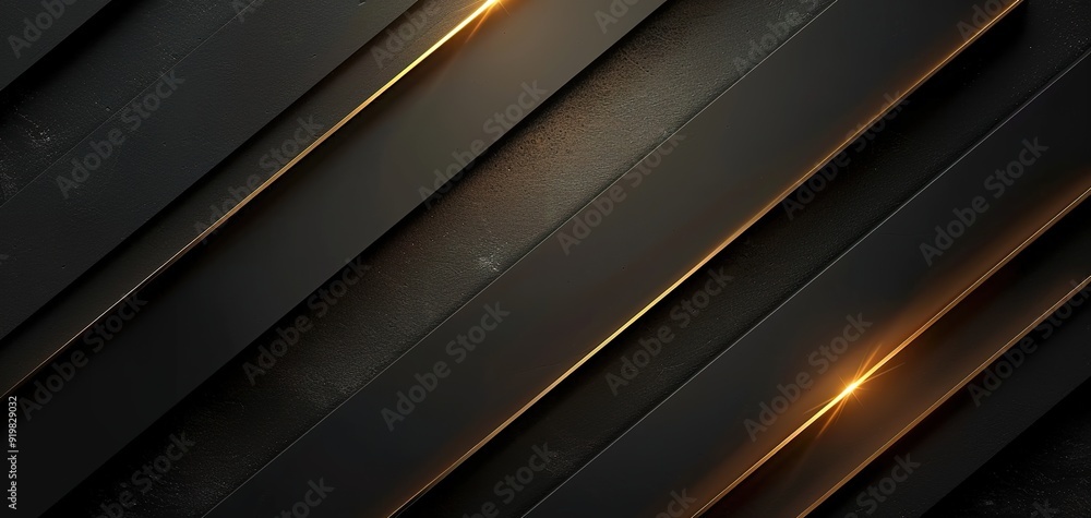 Abstract black and gold geometric background with diagonal lines and glowing accents. Abstract black and gold geometric background with diagonal lines and glowing accents.