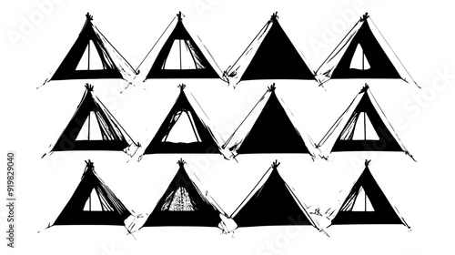 Interconnected tents with reinforced frames and modular components in a systematic grid, vector illustration art