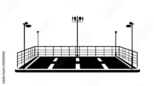 Rooftop helipad with marked landing area, safety barriers, wind sock, and lighting equipment for visibility, vector illustration art