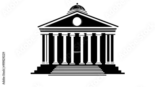 Traditional courthouse with tall columns, wide steps leading to the entrance, and a domed roof, vector illustration art