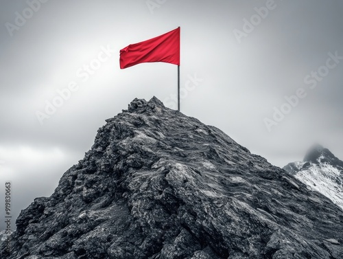 Red flag on mountain peak