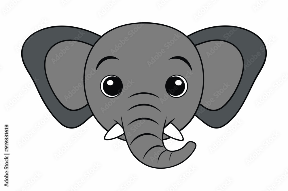 Obraz premium Abstract Geometric African Bush Elephant Silhouette - Cute Kawaii Cartoon Animal Vector Logo