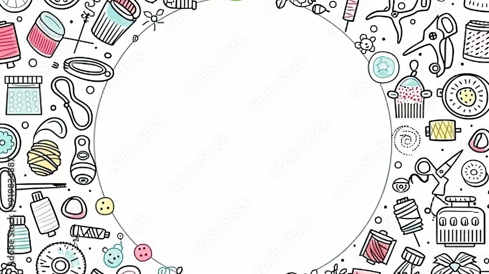 sewing themed circular frame with embroidery floss and scissors sewing themed circular frame with embroidery floss and scissors