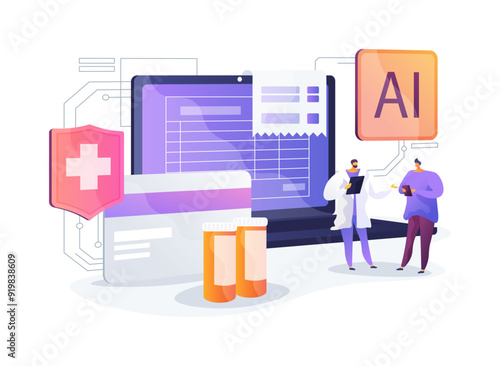 AI-Streamlined Medical Billing and Coding abstract concept vector illustration.