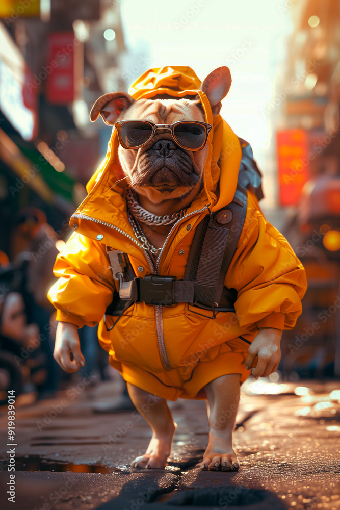 A fashionable pug-dog walks A fashionable pug-dog walks