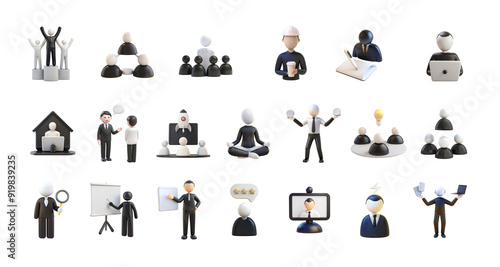 Business people icon set isolated on transparent background, symbol human figure person