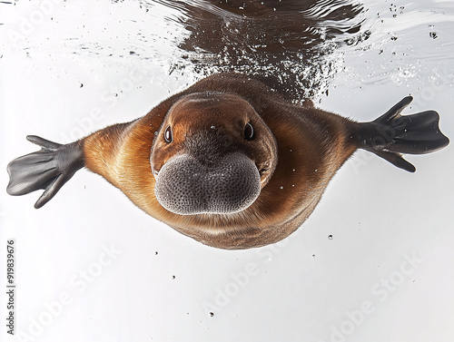 Australian platypus swimming underwater. photo