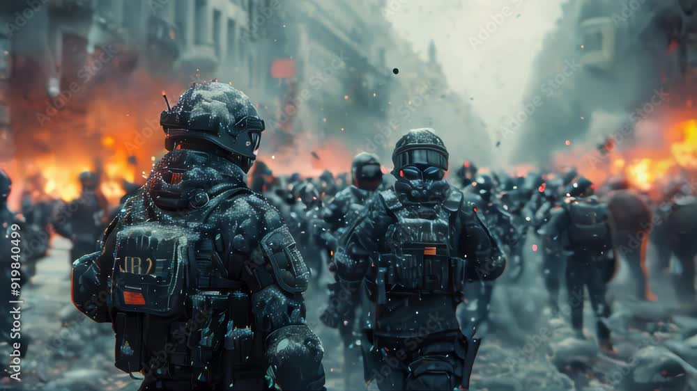 Special forces soldier in action on war foggy background. Selective focus Special forces soldier in action on war foggy background. Selective focus