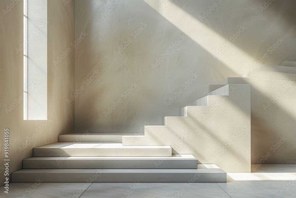 Elegant Stepped Podium Bathed in Soft Light With Faded Shadows Elegant Stepped Podium Bathed in Soft Light With Faded Shadows