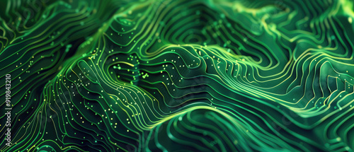 Intricate green topographic patterns with light accents photo