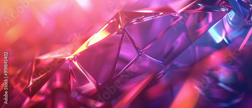 Close-up of glowing geometric shapes with purple hues. photo