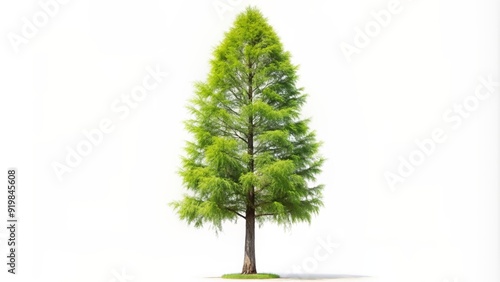 Tall and slender bald cypress tree isolated on white background, bald cypress, tree, isolated, white background, nature, green