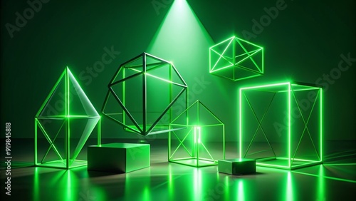 Geometric shapes illuminated in green lightseagreen , abstract, backgrounds, shapes, patterns, design, vibrant,bright photo