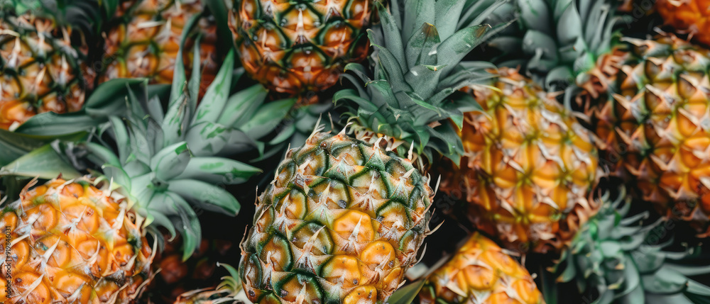 Close-up of fresh pineapples with green spiky leaves Close-up of fresh pineapples with green spiky leaves