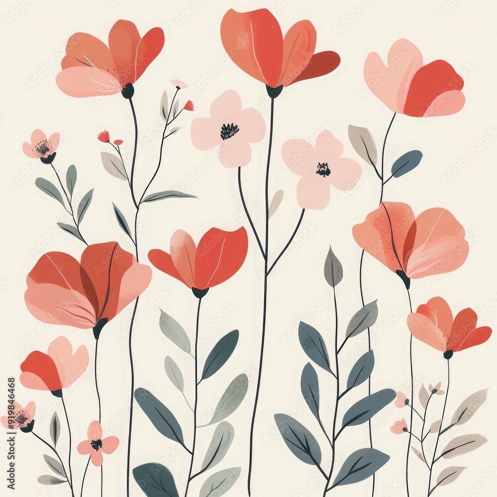 Vibrant floral arrangement with red and pink flowers on a light background Vibrant floral arrangement with red and pink flowers on a light background