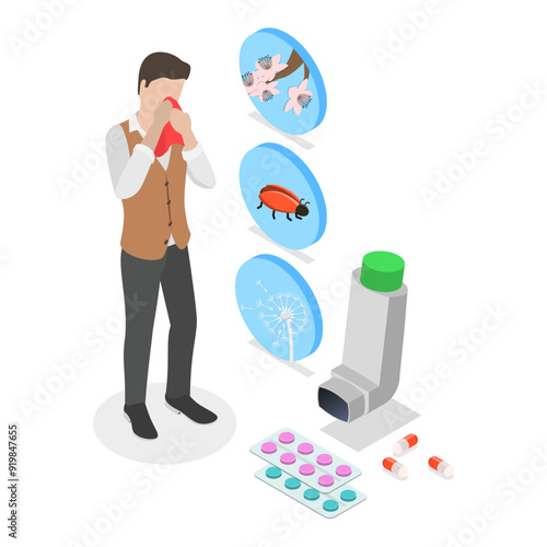 3D Isometric Flat Vector Illustration of Asthma, Lungs Healthcare. Item 3
