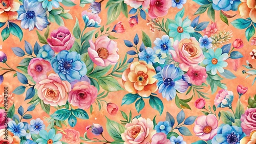 Wallpaper Mural Floral seamless pattern with pink, blue Torontodigital.ca
