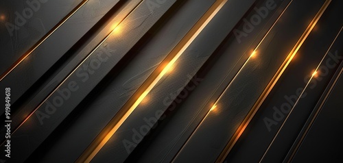 Abstract black and gold stripes with glowing light.