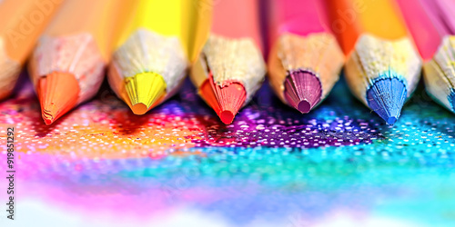 Macro photo of multi-colored pencils