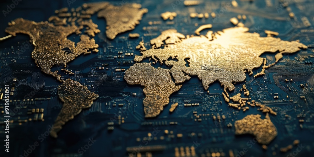 Close-up of world map on computer Close-up of world map on computer